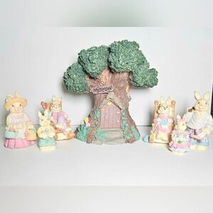 Charming 7 Piece Easter Bunny Figurine Set No Light Included Original Box